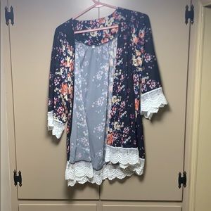 Floral Print & Lace Kimono- Brand New